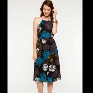 Everly floral halter sun dress black small